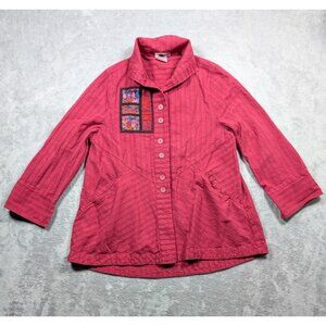 Brie Kriebel Shacket Button Up Womens Medium Red Relaxed Fit Quilted Patchwork